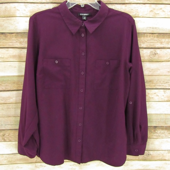 ROX & ALI Deep Grape Button Front Blouse 1X - Picture 1 of 15